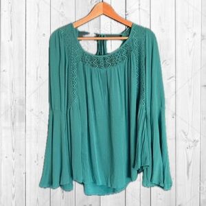 Cupio Turquoise Flare Sleeve Blouse
